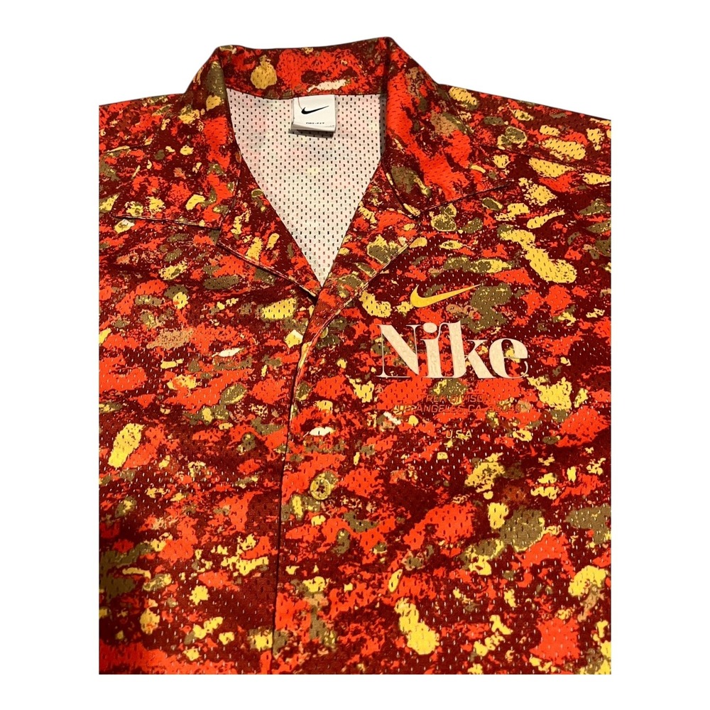 Nike DRI-FIT Button Front Camp Shirt Orange Multi Color Mens Small S